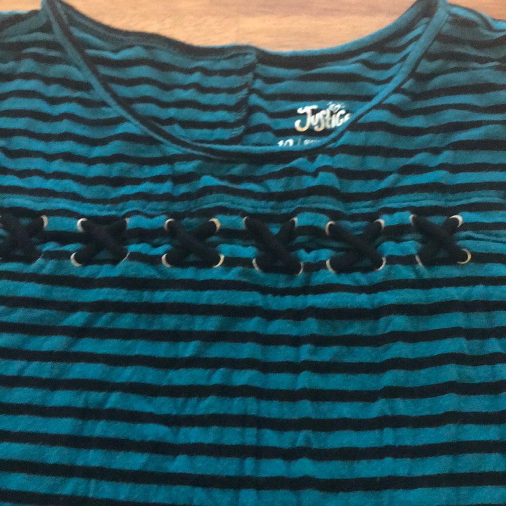 Girls Justice Long Sleeve Teal/Black Strip Blouse